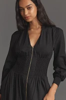 The Tommie Smocked Front-Zip Shirt Dress: Long-Sleeve Edition