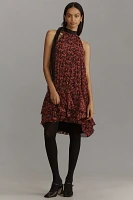 By Anthropologie Tie-Neck Halter Ruffled Mini Dress