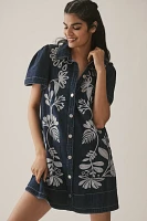 By Anthropologie Embroidered Denim Shirt Dress