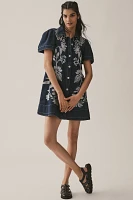 By Anthropologie Embroidered Denim Shirt Dress