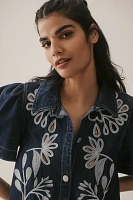 By Anthropologie Embroidered Denim Shirt Dress