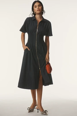 The Tommie Short-Sleeve Smocked Front-Zip Shirt Dress