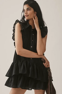 By Anthropologie Sleeveless Ruffle Mini Shirt Dress