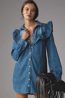 Pilcro Long-Sleeve Ruffled Denim Mini Shirt Dress