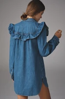 Pilcro Long-Sleeve Ruffled Denim Mini Shirt Dress