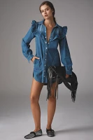 Pilcro Long-Sleeve Ruffled Denim Mini Shirt Dress