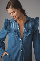 Pilcro Long-Sleeve Ruffled Denim Mini Shirt Dress