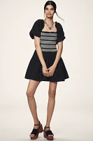 By Anthropologie Puff-Sleeve Square-Neck Smocked Mini Dress