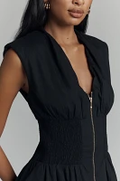 The Tommie Cap-Sleeve Smocked Front-Zip Shirt Dress: Mini Edition