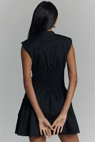The Tommie Cap-Sleeve Smocked Front-Zip Shirt Dress: Mini Edition
