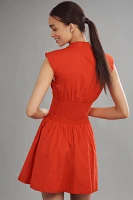The Tommie Cap-Sleeve Smocked Front-Zip Shirt Dress: Mini Edition