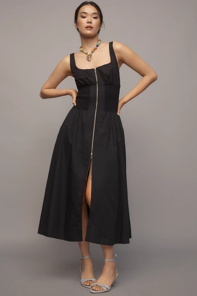The Tommie Smocked Front-Zip Shirt Dress: Sleeveless Scoop-Neck Edition