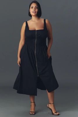 The Tommie Smocked Front-Zip Shirt Dress: Sleeveless Scoop-Neck Edition