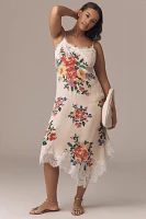By Anthropologie Sleeveless V-Neck Lace Slip Midi Dress