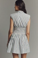 The Tommie Cap-Sleeve Smocked Front-Zip Mini Shirt Dress: Stripe Edition
