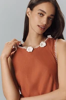 By Anthropologie Linen Blend Sleeveless Crochet-Trim Midi Dress