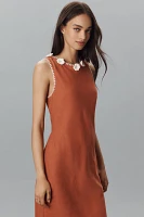 By Anthropologie Linen Blend Sleeveless Crochet-Trim Midi Dress