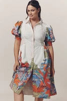 Maeve Puff-Sleeve Smocked Shirt Dress