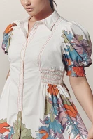 Maeve Puff-Sleeve Smocked Shirt Dress