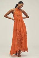 By Anthropologie Halter Cutwork Lace Dress