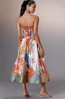 Maeve Strapless Tiger Printed Midi Dress