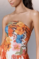 Maeve Strapless Tiger Printed Midi Dress