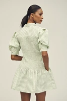 By Anthropologie Short-Sleeve Smocked A-Line Mini Shirt Dress