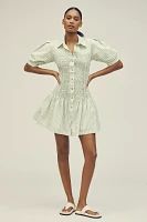 By Anthropologie Short-Sleeve Smocked A-Line Mini Shirt Dress