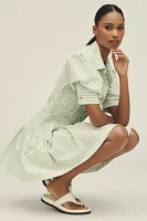 By Anthropologie Short-Sleeve Smocked A-Line Mini Shirt Dress