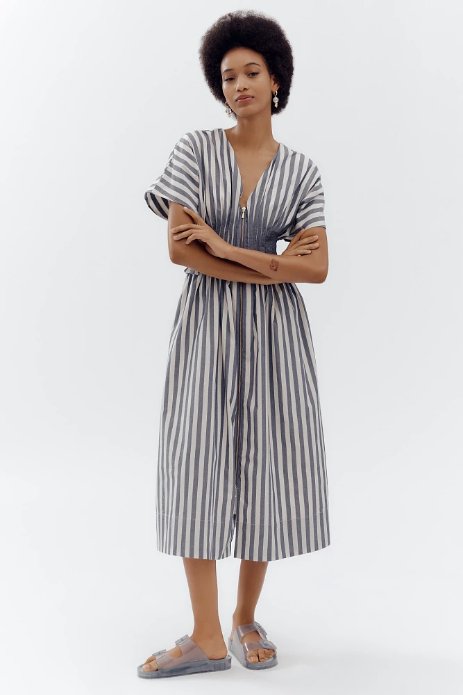 By Anthropologie V-Neck Zip-Front Midi Dress