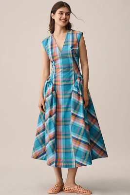 Maeve Sleeveless V-Neck Basque-Waist Midi Dress