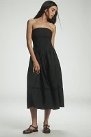 By Anthropologie Cotton Poplin Strapless Midi Dress