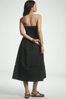 By Anthropologie Cotton Poplin Strapless Midi Dress