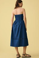 By Anthropologie Cotton Poplin Strapless Midi Dress
