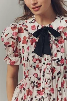 Anisa Makhoul x Maeve Puff-Sleeve Collared Bow-Front Pleated Mini Dress