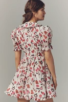 Anisa Makhoul x Maeve Puff-Sleeve Collared Bow-Front Pleated Mini Dress