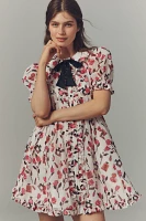 Anisa Makhoul x Maeve Puff-Sleeve Collared Bow-Front Pleated Mini Dress