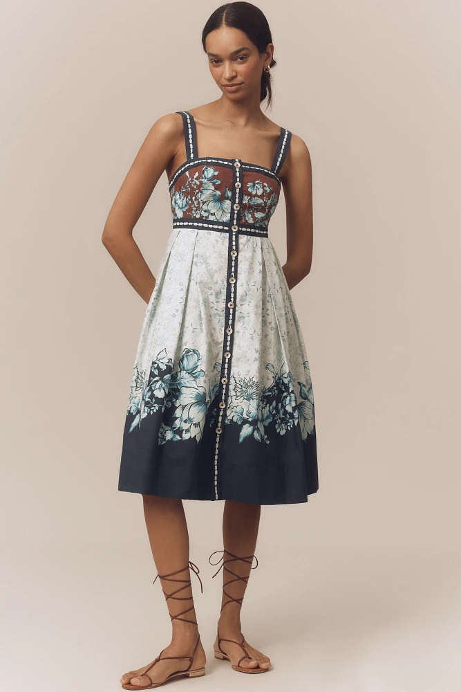 Maeve Sleeveless Square-Neck Button-Front Midi Dress