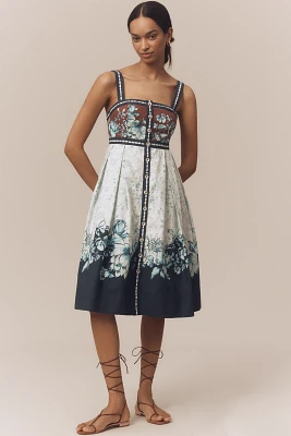Maeve Sleeveless Square-Neck Button-Front Midi Dress