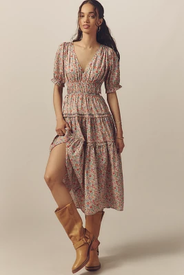 Love The Label Sasha Short-Sleeve V-Neck Tiered Midi Dress