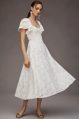 Extro&Vert Ada Flutter-Sleeve Broderie Midi Dress