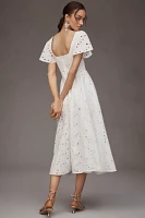 Extro&Vert Ada Flutter-Sleeve Broderie Midi Dress