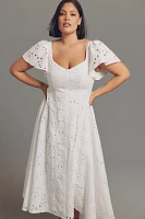 Extro&Vert Ada Flutter-Sleeve Broderie Midi Dress