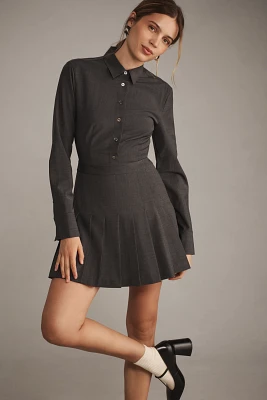 Theory Button-Front Pleated Mini Dress