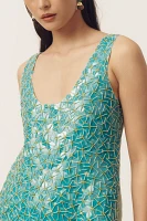 Emma Mulholland on Holiday Sleeveless Linen Sequin Mini Dress