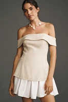 Maude Club Grace Off-The-Shoulder Pleated Twofer Mini Dress