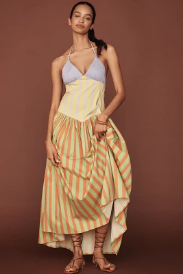 Fenáreta Olimpia Halter Basque-Waist Maxi Dress