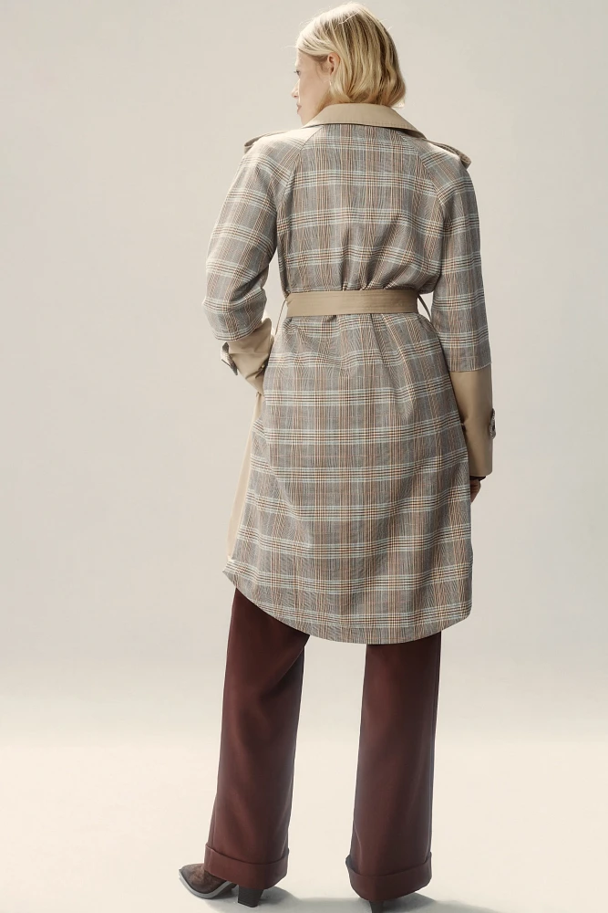 DOLAN Mixed Plaid Trench Coat