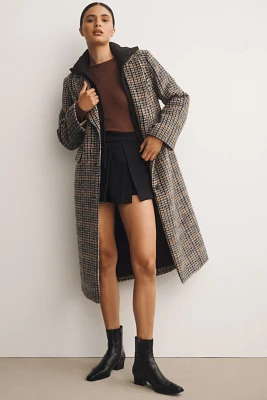 Bernardo Fuzzy Plaid Long Jacket