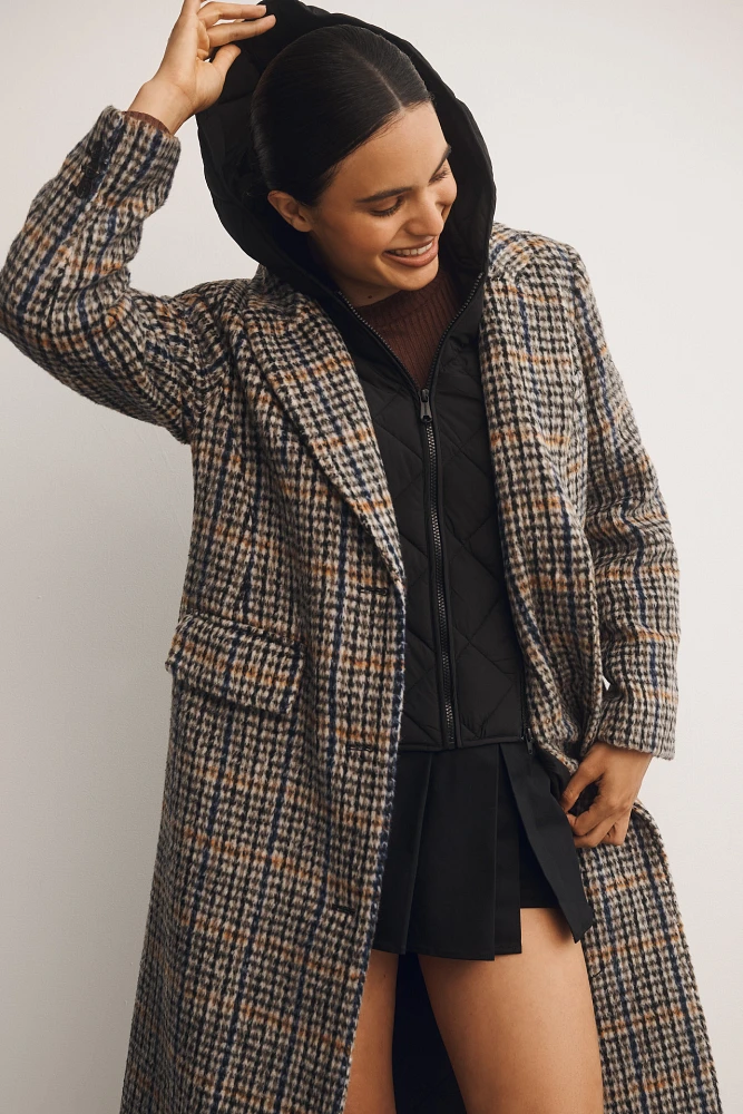 Bernardo Fuzzy Plaid Long Jacket